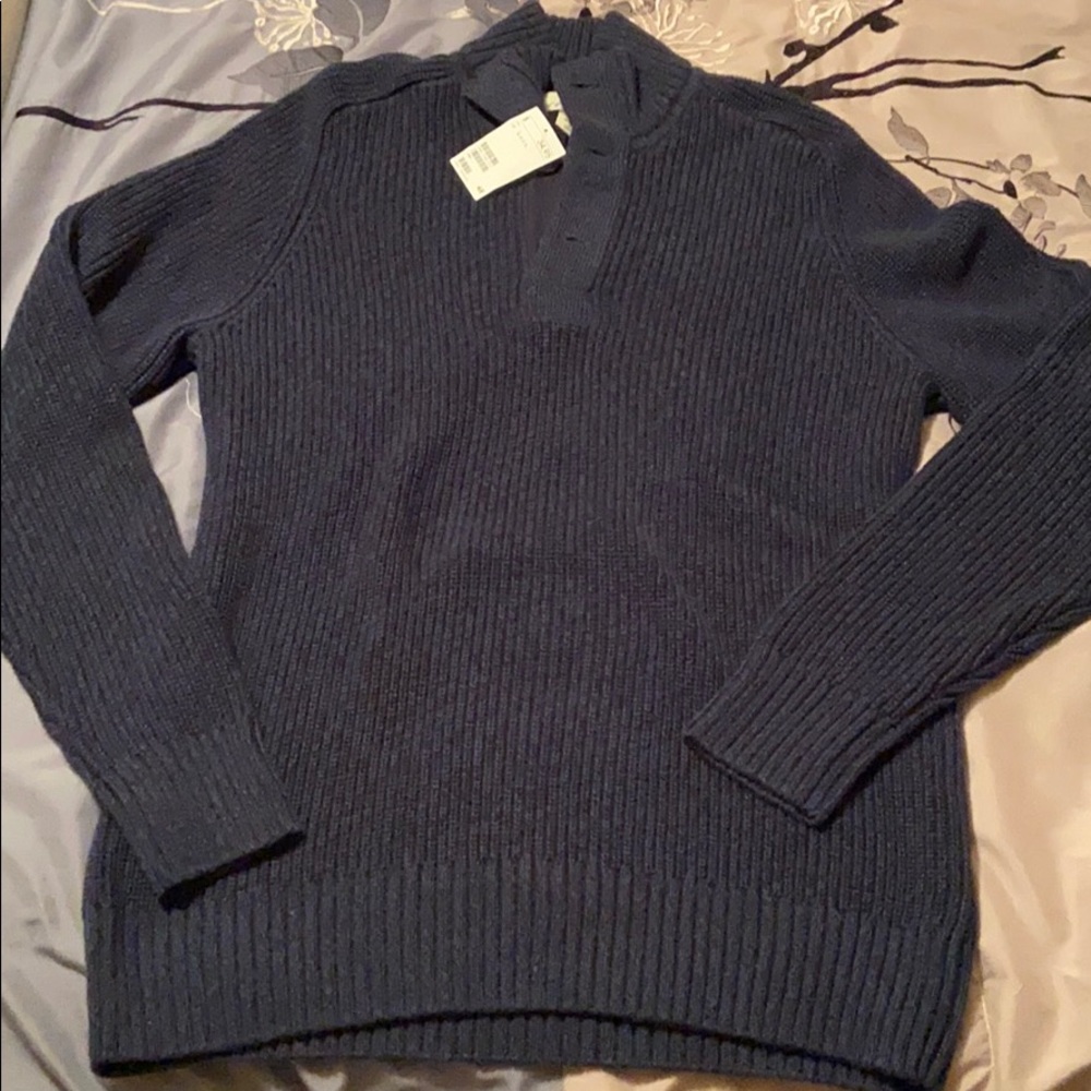 Navy Blue Heavy Sweater with Button Collar